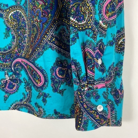 Talbots Petite Teal Multicolor Paisley Print Long Sleeve Button Down Shirt - Picture 7 of 16